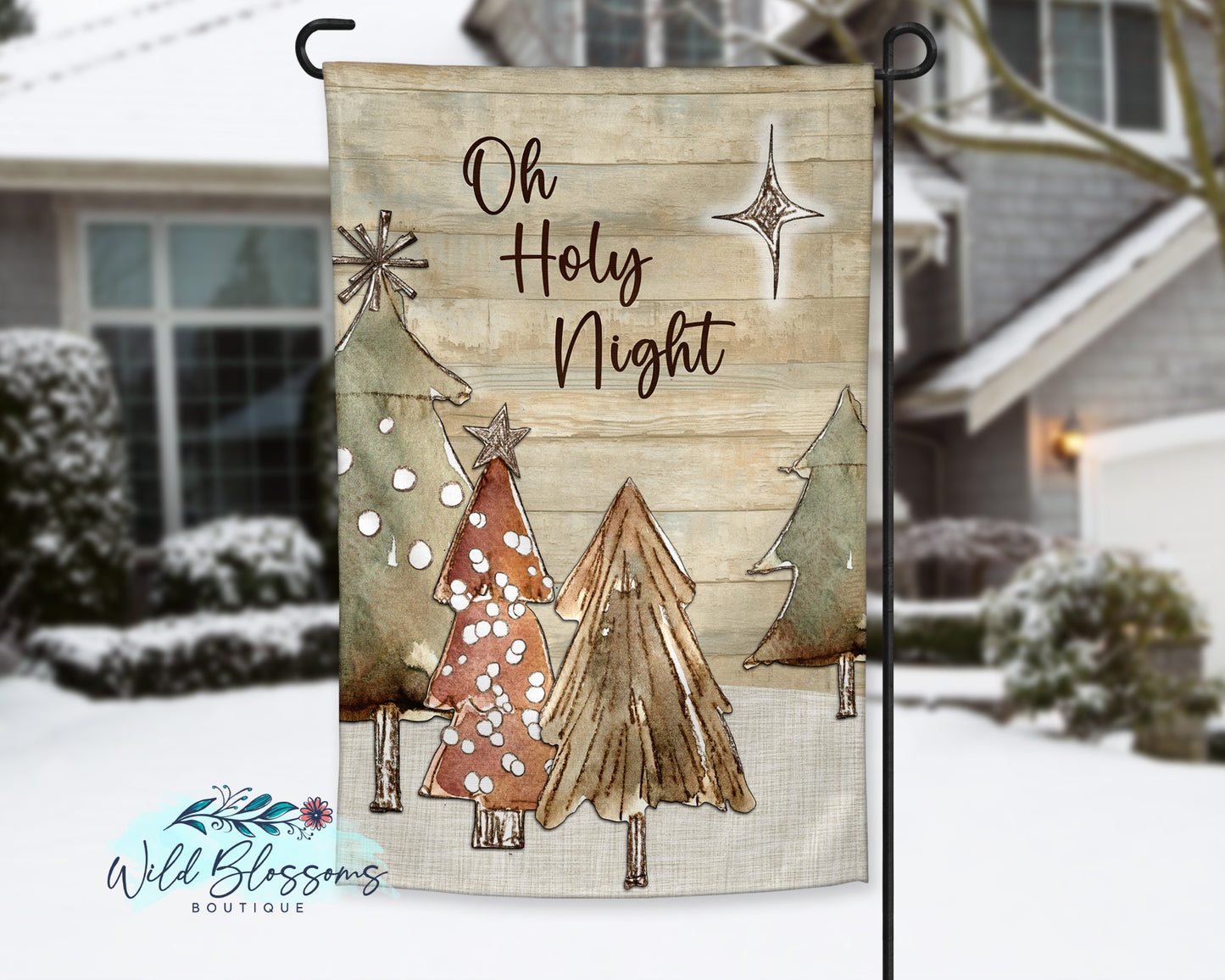 Primitive Christmas Trees Personalized Garden Flag