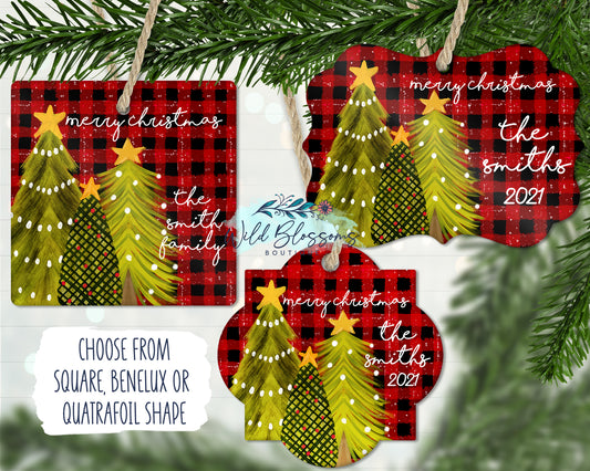 Red Buffalo Plaid Christmas Trees Ornament