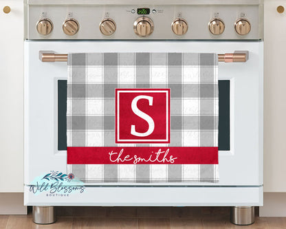 Grey And Red Buffalo Plaid Glass Cutting Board