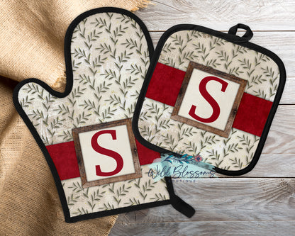 Red Rustic Greenery Family Name Personalized Kitchen Towel