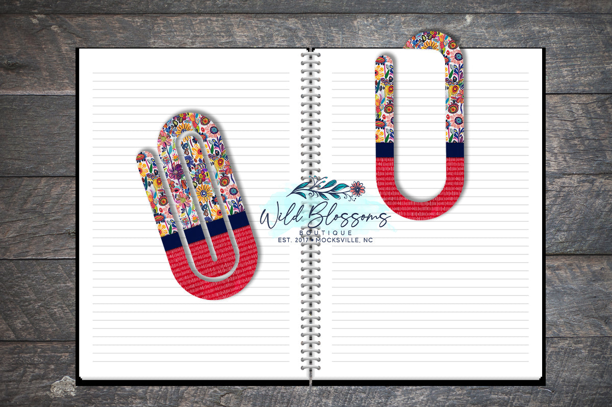 Red Whimsical Abstract Floral Paper Clip Bookmark