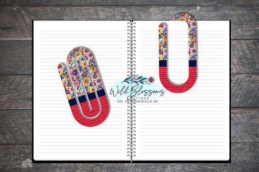 Red Whimsical Abstract Floral Paper Clip Bookmark