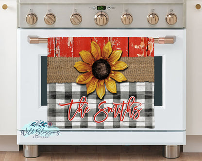 Red Wooden Buffalo Plaid Sunflower Kitchen Towel