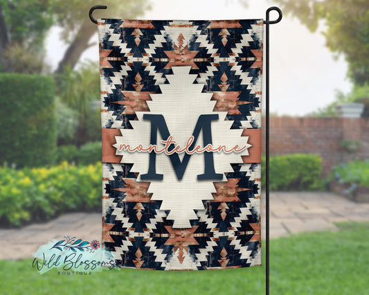 Rose Gold and Navy Aztec Personalized Garden Flag