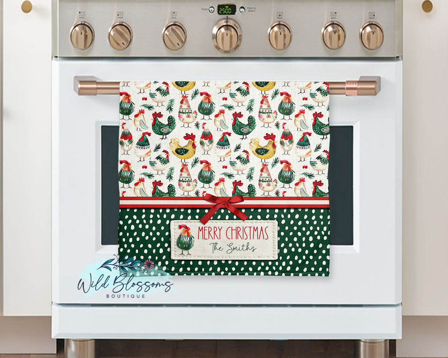 Personalized Farmhouse Christmas Chicken Kitchen Towel | Rustic Holiday Rooster & Hen Gift