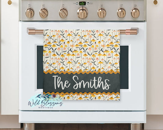 Rustic Fall Coneflowers Personalized Kitchen Towel