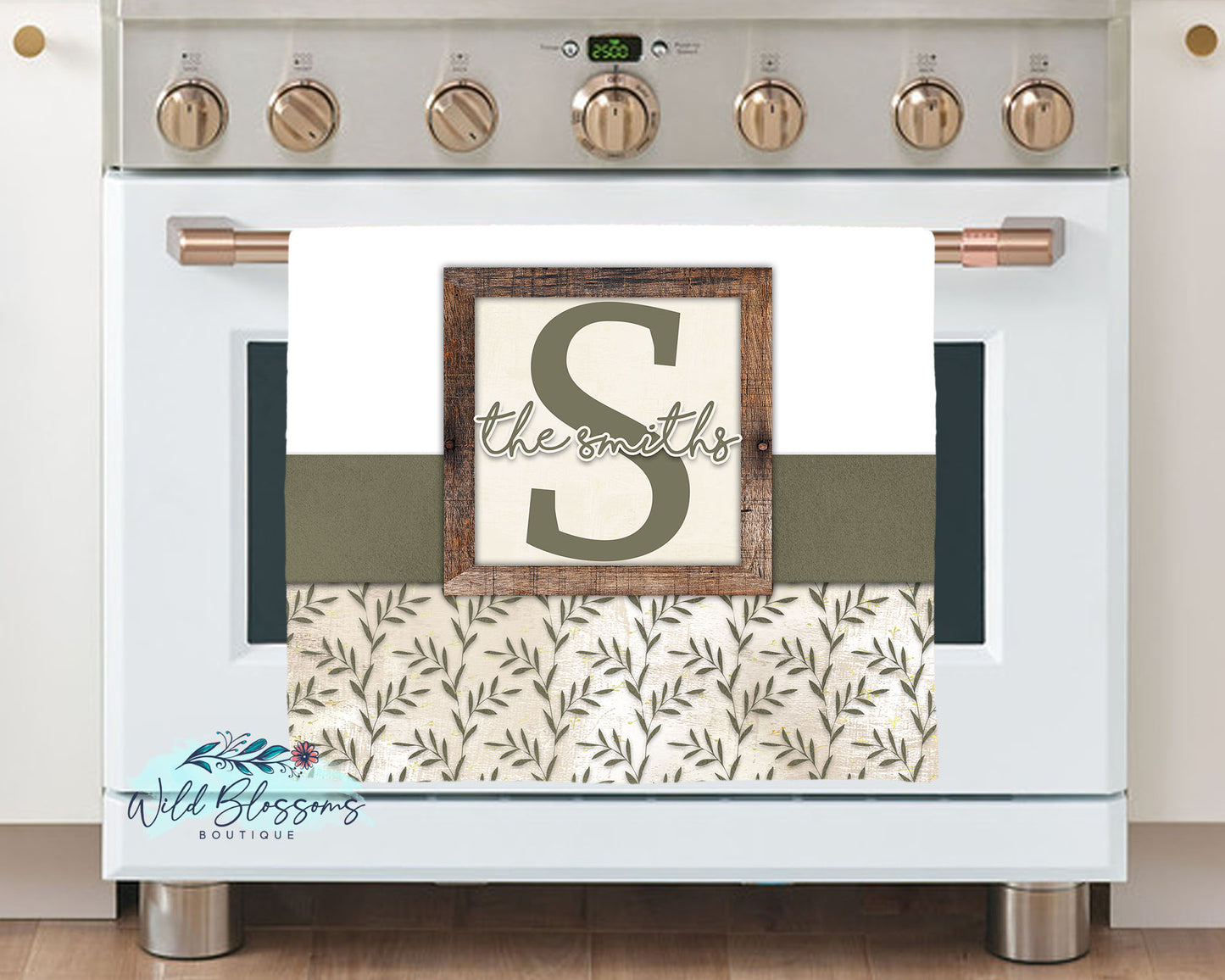 Rustic Greenery Family Name Personalized Kitchen Towel