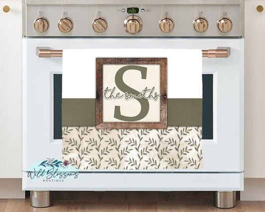 Rustic Greenery Family Name Personalized Kitchen Towel