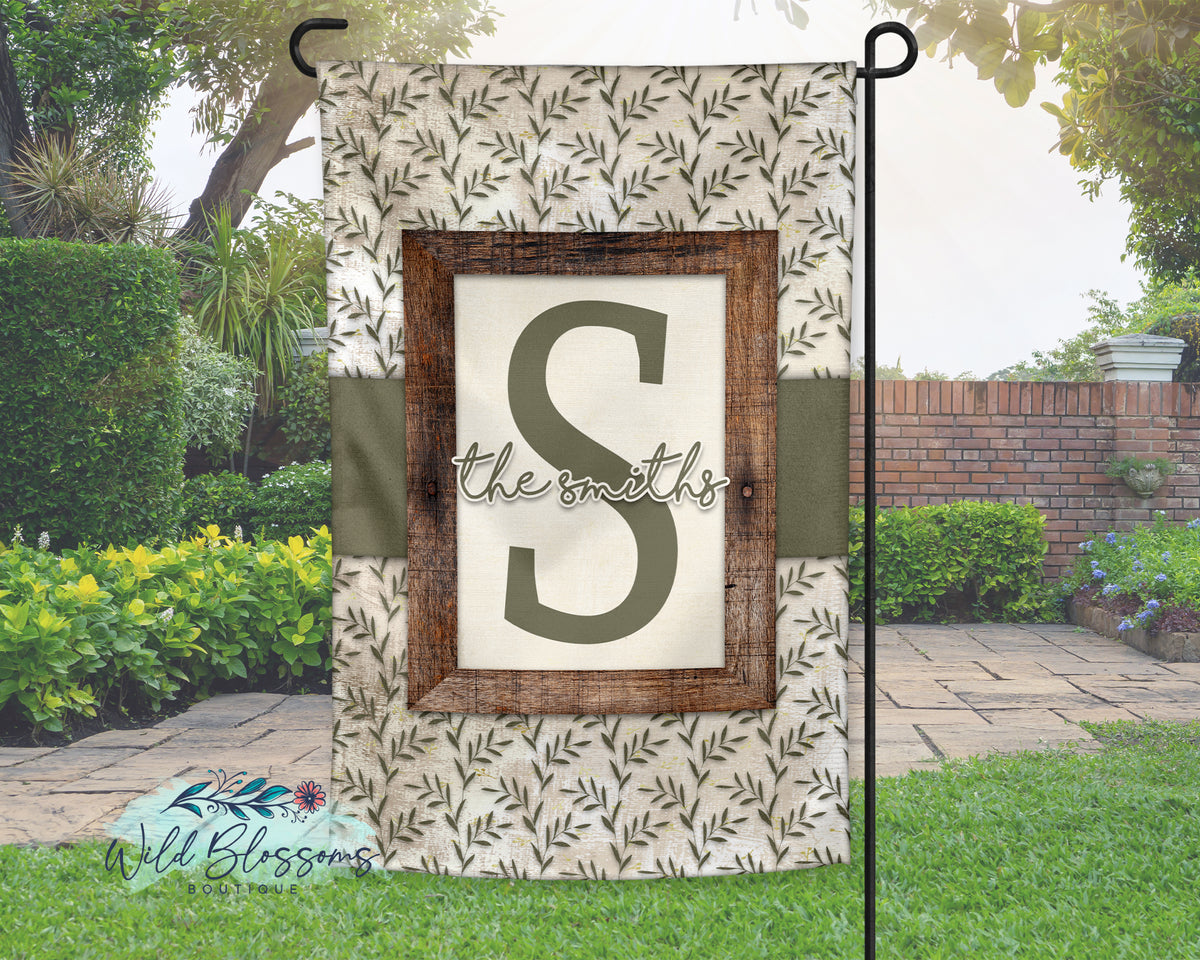 Rustic Greenery Family Name Personalized Garden Flag