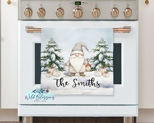 Rustic Winter Gnome Personalized Kitchen Towel