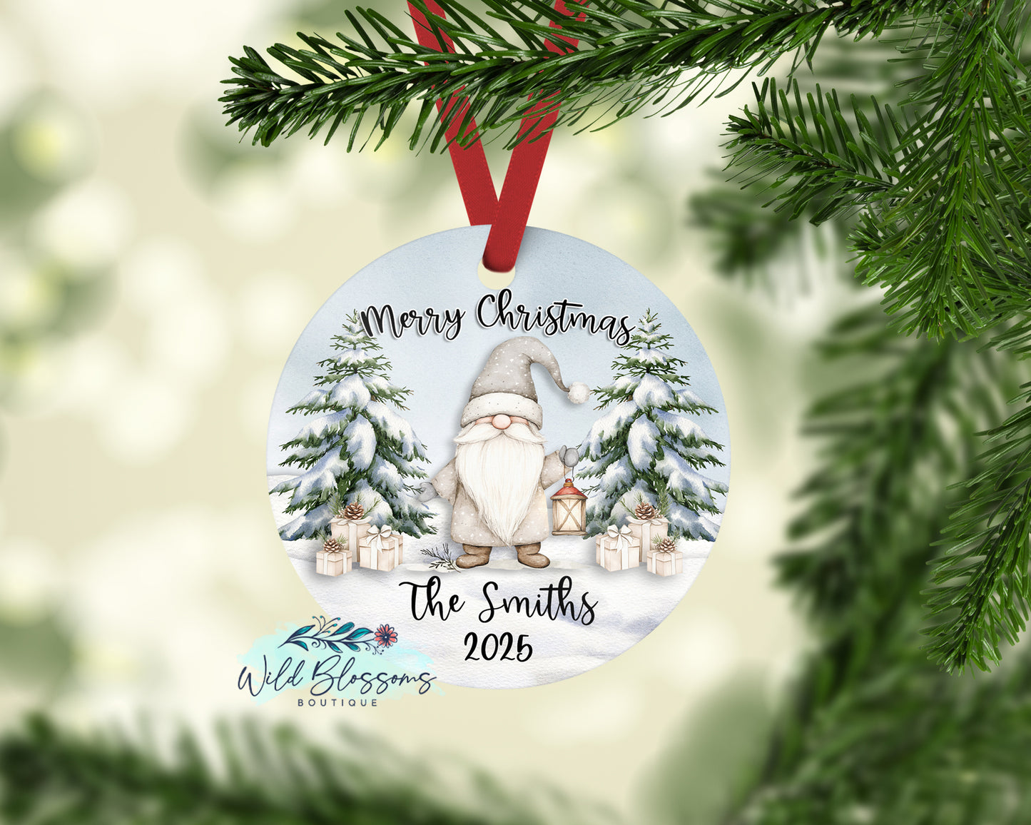 Rustic Winter Gnome Personalized Ornament