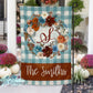 Rust and Teal Buffalo Plaid Floral Fall Personalized Garden Flag