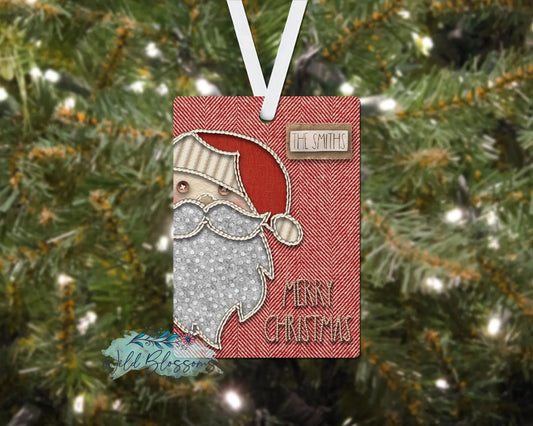 Red and White Herringbone Christmas Santa Merry Christmas Personalized Ornament