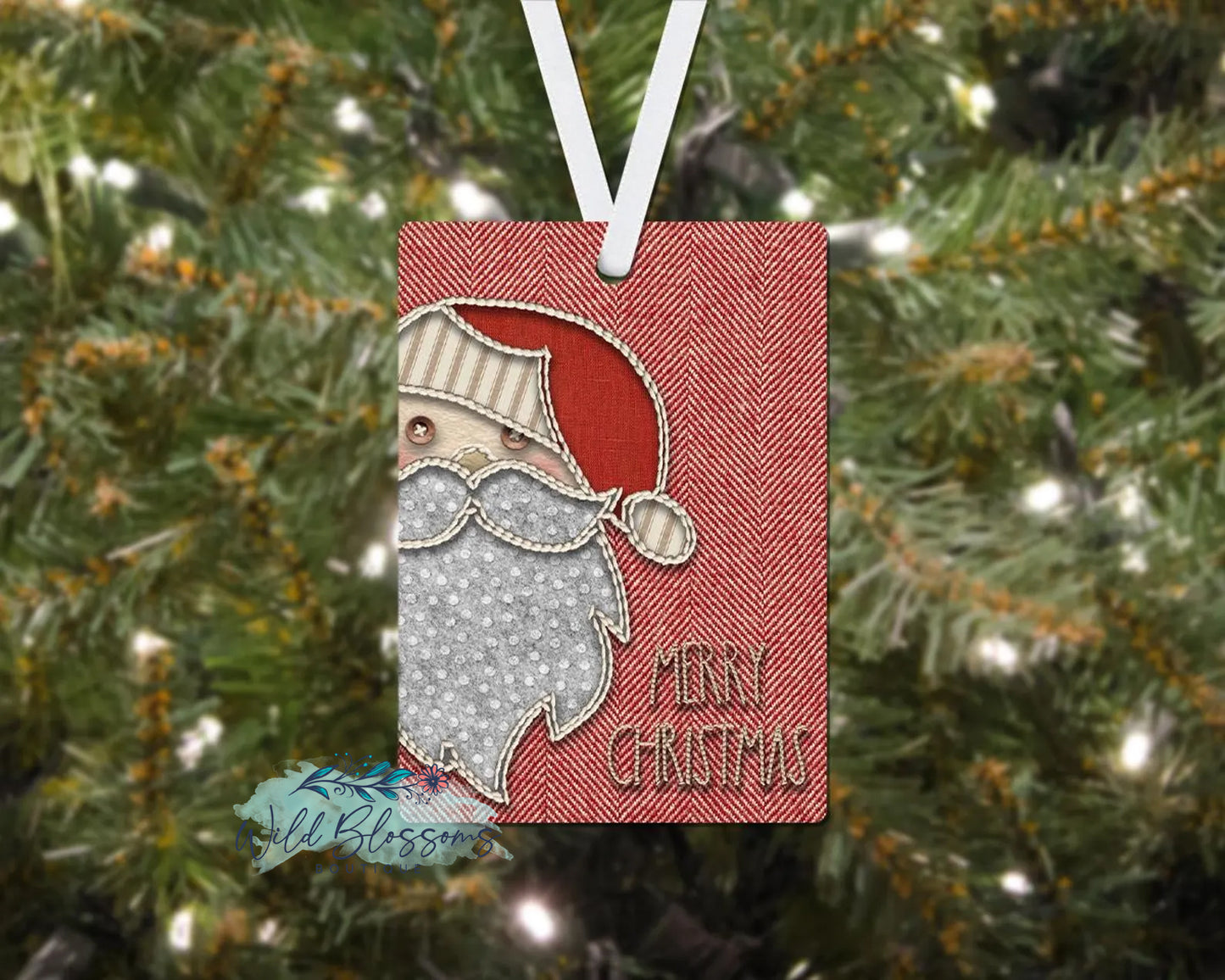 Red and White Herringbone Christmas Santa Merry Christmas Personalized Ornament