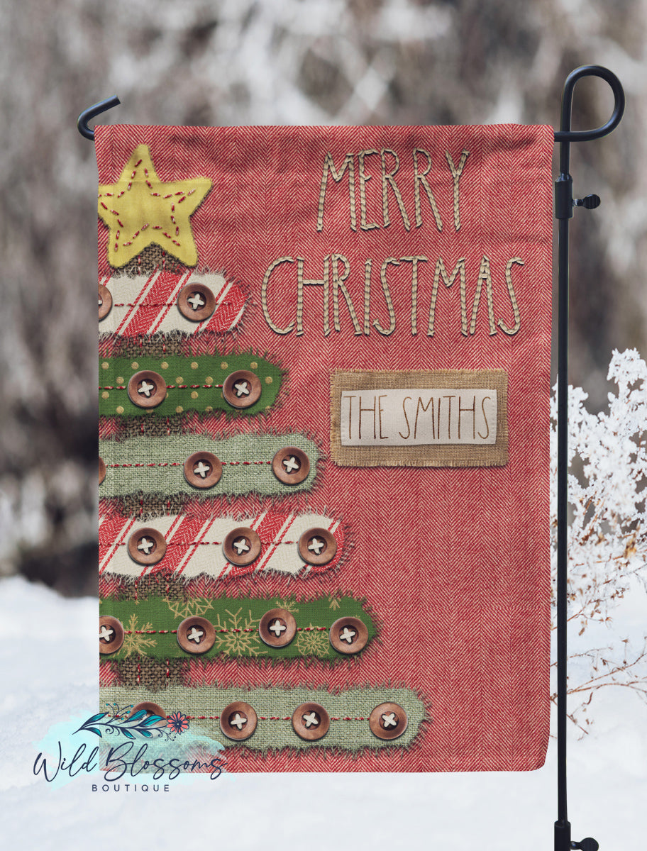 Red and White Herringbone Christmas Tree Merry Christmas Personalized Garden Flag
