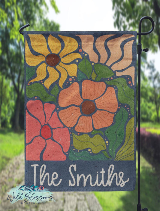 Retro Floral Personalized Garden Flag
