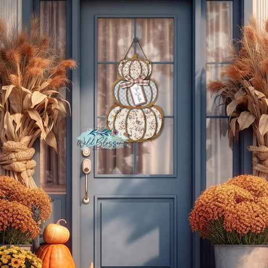 Rustic Chicken Fall Personalized Stacked Pumpkin Door Hanger
