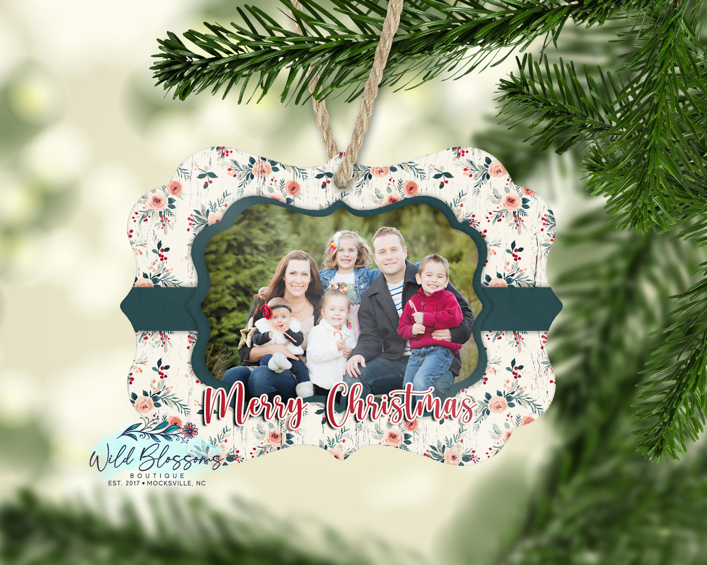 Rustic Floral Merry Christmas Benelux Photo Ornament