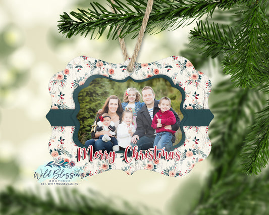Rustic Floral Merry Christmas Benelux Photo Ornament