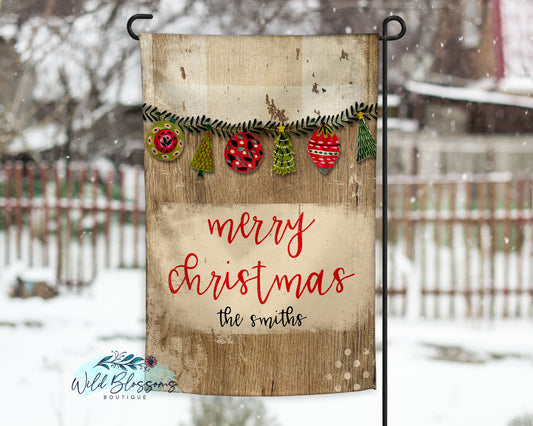 Shabby Chic Wooden Christmas Personalized Garden Flag