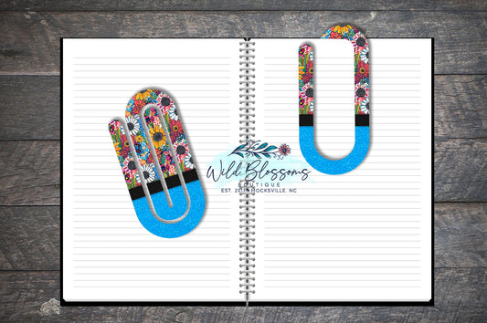 Sky Blue Whimsical Abstract Floral Paper Clip Bookmark