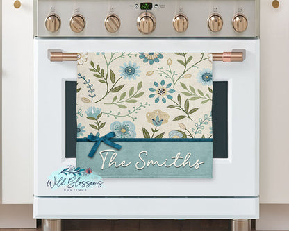 Soft Blue Wildflower Personalized Kitchen Towel