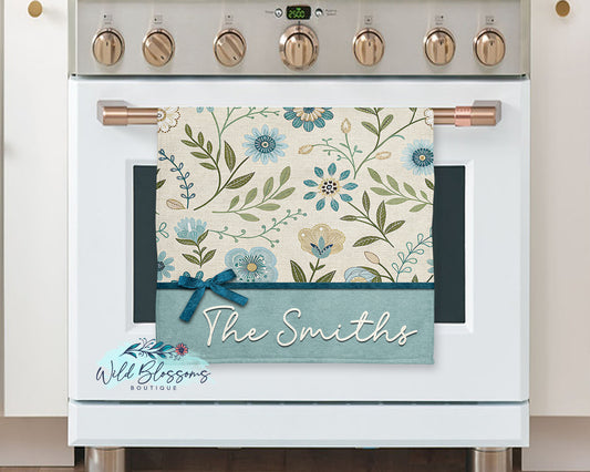 Soft Blue Wildflower Personalized Kitchen Towel
