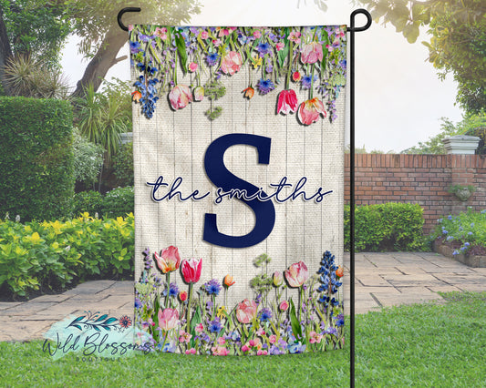 Spring Tulip Floral Drop Personalized Garden Flag