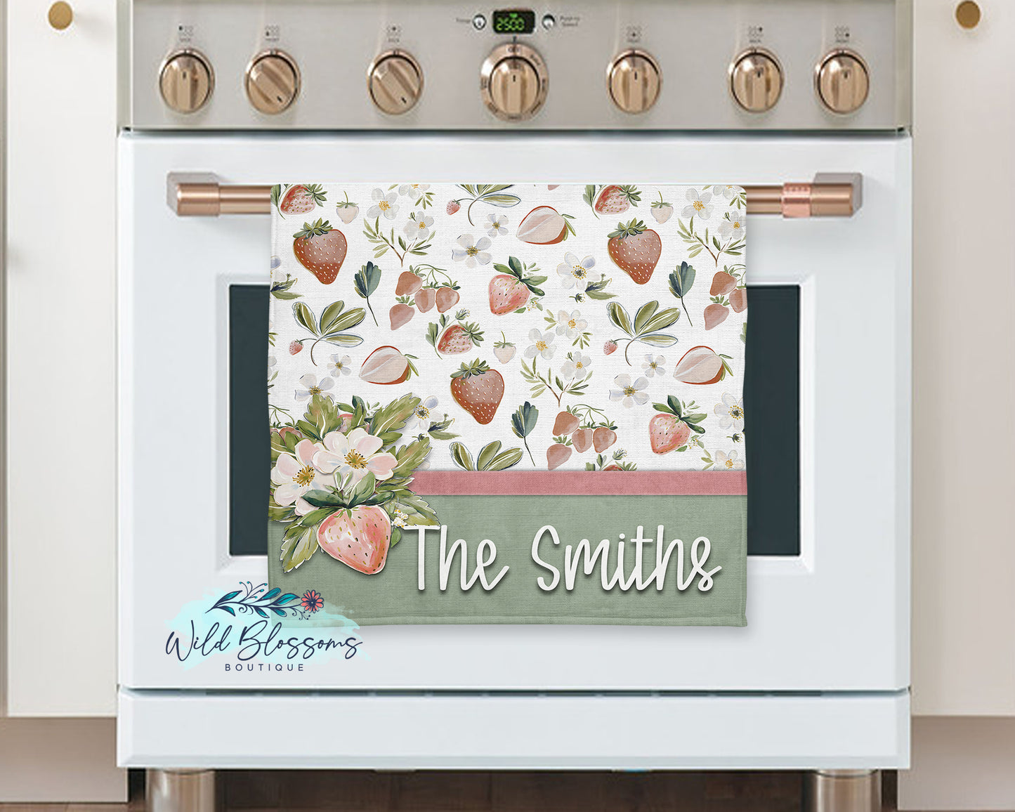Strawberry Wildflower Personalized Kitchen Towel
