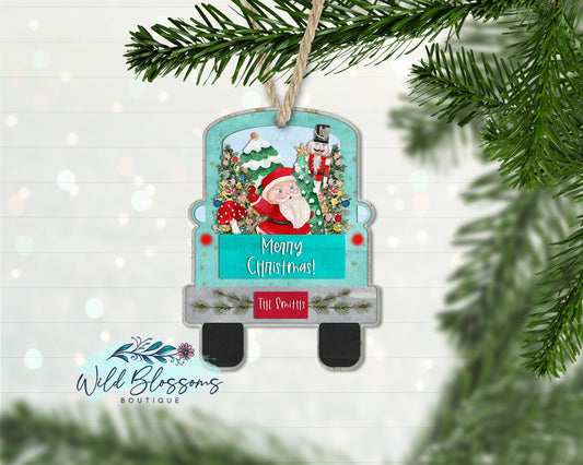 Sassy Santa Truck Personalized Ornament