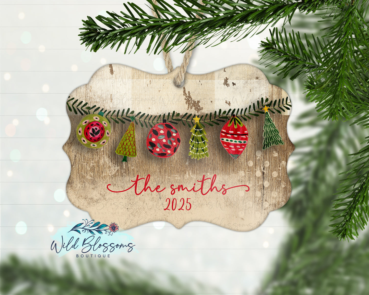 Shabby Chic Wooden Christmas Personalized Ornament