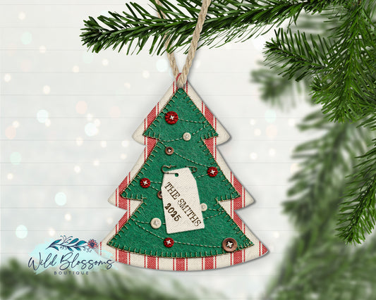 Stitched Button Christmas Tree Personalized Ornament