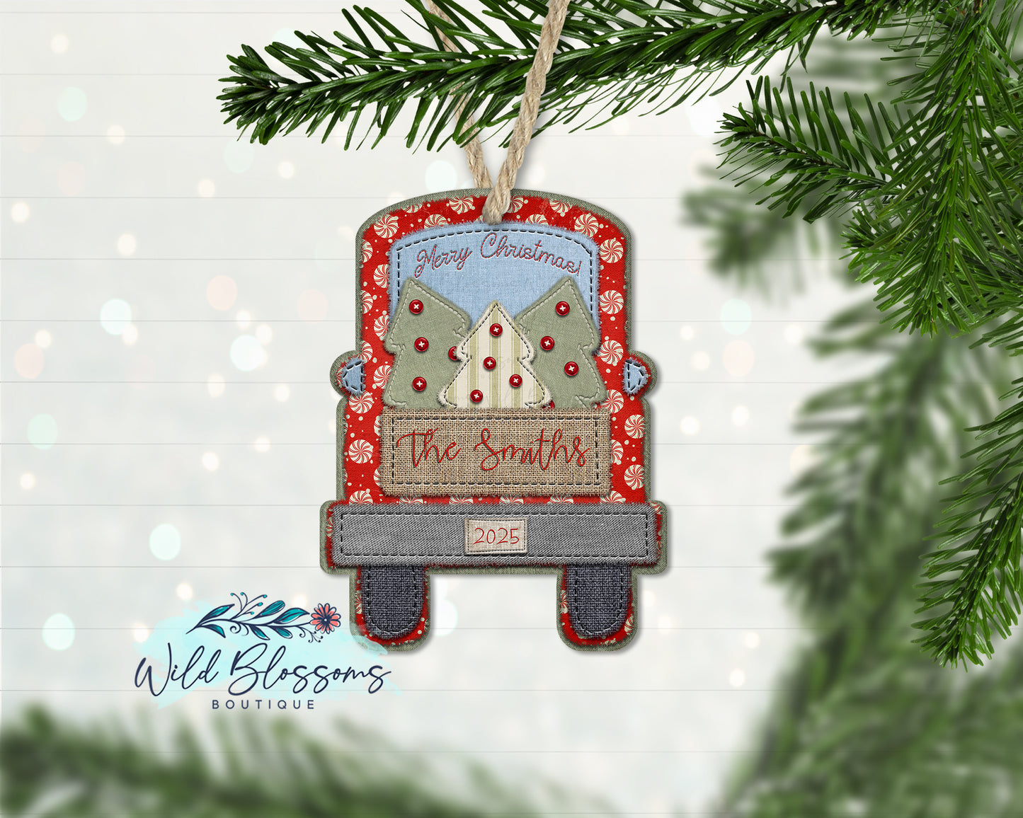 Stitched Christmas Truck Personalized Ornament