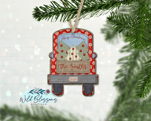 Stitched Christmas Truck Personalized Ornament