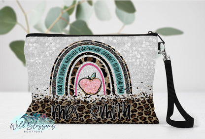 Teach Love Inspire Rainbow Leopard Print Linen Bag