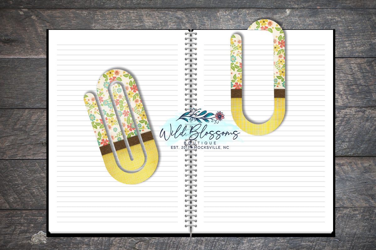 Teal Pink and Yellow Floral Paper Clip Bookmark