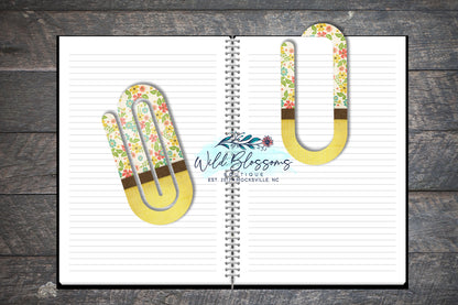 Teal Pink and Yellow Floral Paper Clip Bookmark