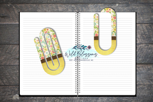 Teal Pink and Yellow Floral Paper Clip Bookmark