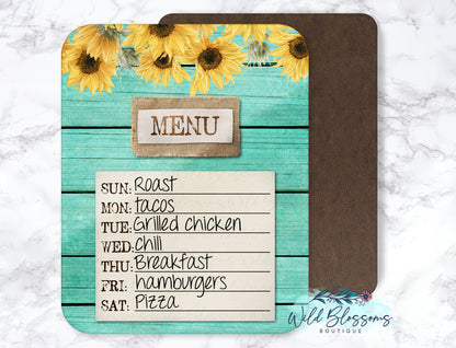 Teal Wooden Sunflower And Burlap Menu Dry Erase Board