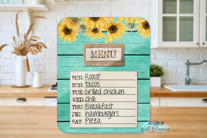 Teal Wooden Sunflower And Burlap Clean / Dirty Dishwasher Magnet