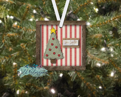Rustic Stitched Christmas Tree Grain Sack Personalized Ornament