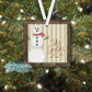 Rustic Stitched Snowman Grain Sack Personalized Ornament