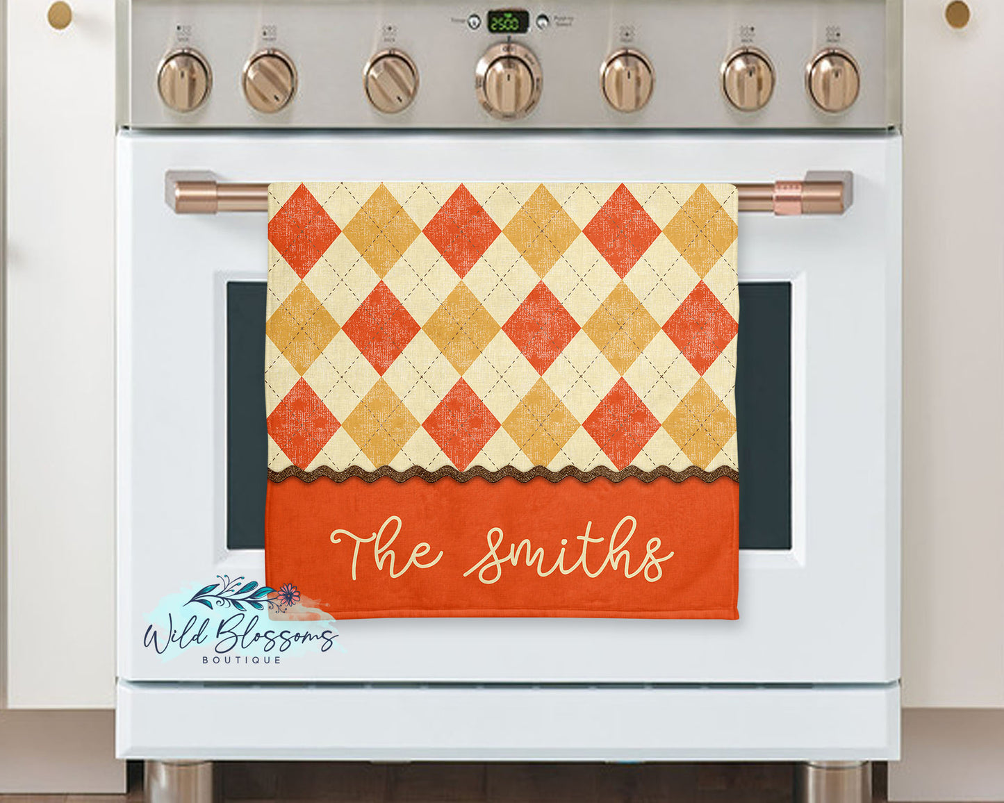 Vintage Argyle Fall Personalized Kitchen Towel