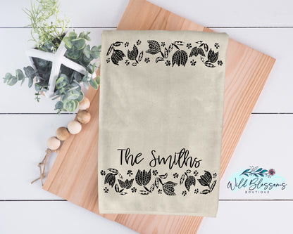 Vintage Black Tulip Personalized Kitchen Towel