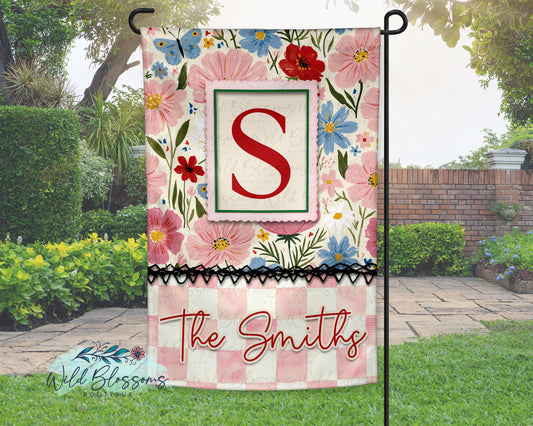 Vintage Blooms Personalized Garden Flag