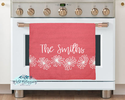 Vintage Pink Daisy Personalized Kitchen Towel
