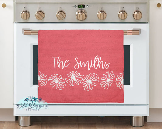 Vintage Pink Daisy Personalized Kitchen Towel