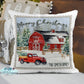 Vintage Red Truck and Barn Merry Christmas Postage Stamp Personalized Pillow Cover