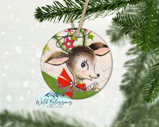 Vintage Reindeer Personalized Ornament