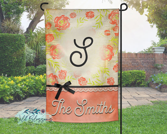 Vintage Rose Personalized Garden Flag